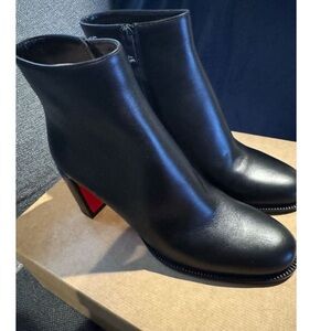 Christian Louboutin Black Ankle Boots with Chunky Heel and Side Zipper